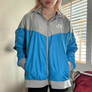 Vintage Nike Windbreaker Zip-Up Jacket – Blue & Grey Colorblock (Size L)
